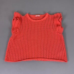 Gap Sweater Top Women's XL Coral Orange Crochet Knit Ruffle Cap Sleeve Cotton‎